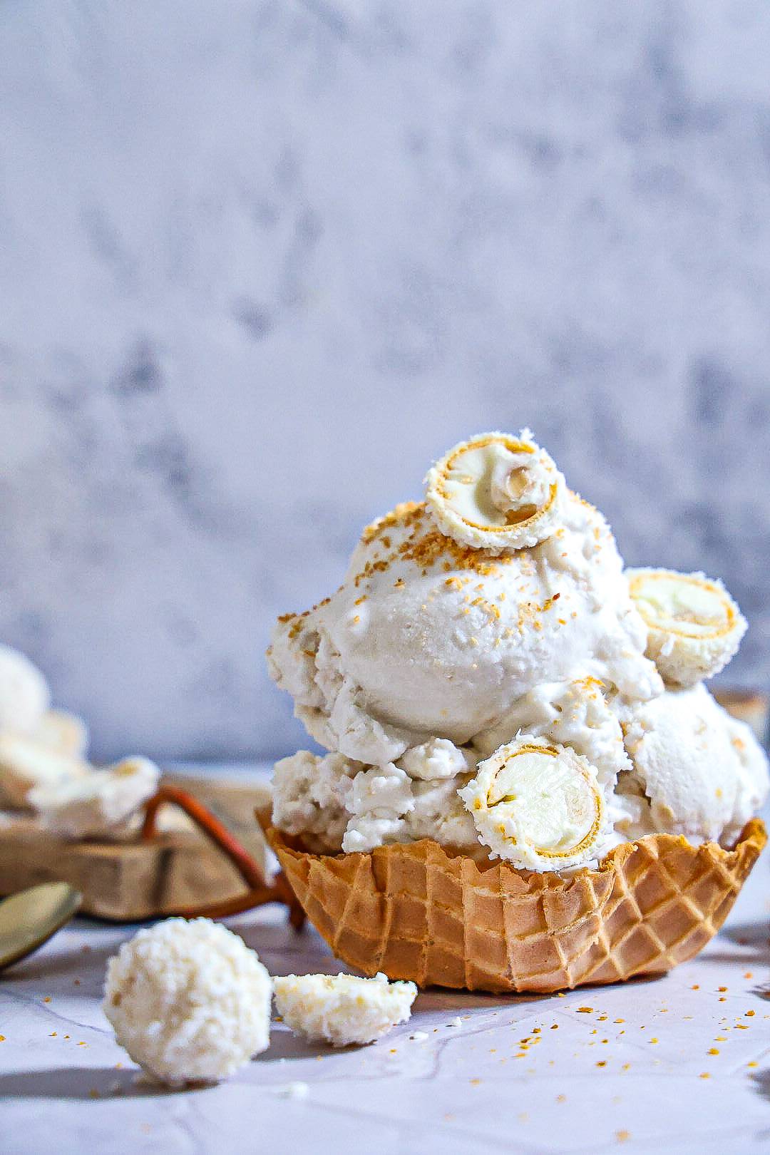 coconut ice cream with raffaello