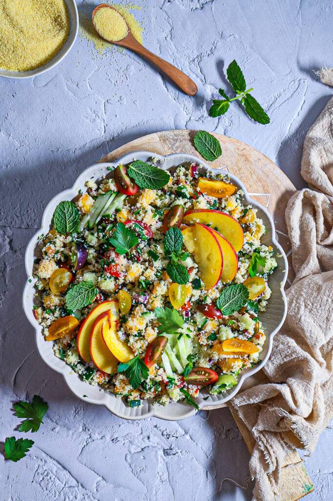 cous cous with peaches and mint