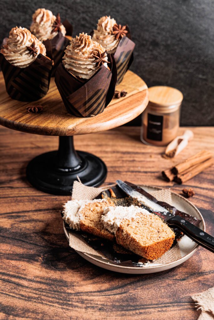 vanilla chai cupcakes on the table