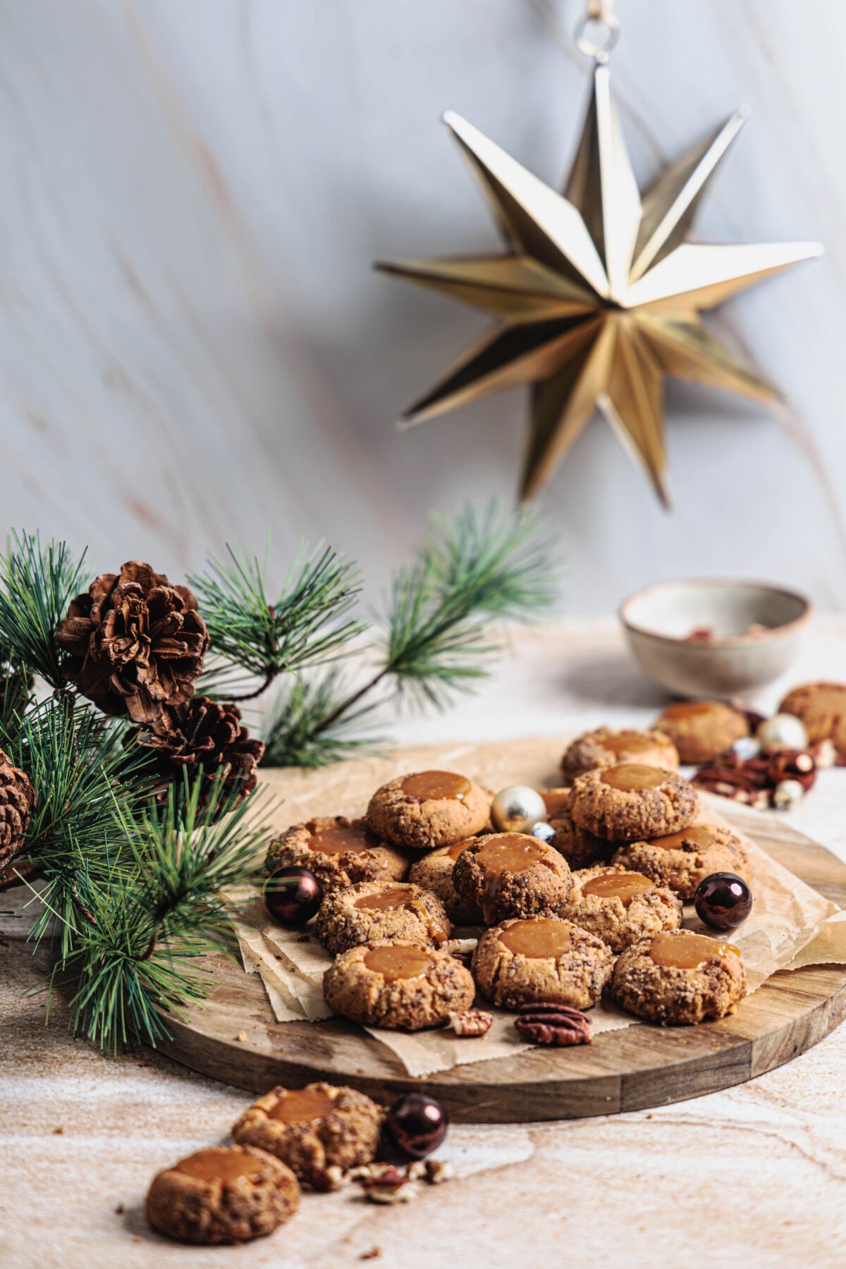 caramel pecan thumbprint cookies