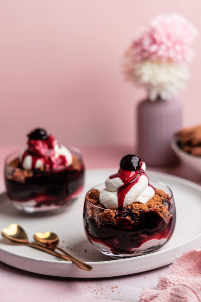 no bake cherry dessert in glass